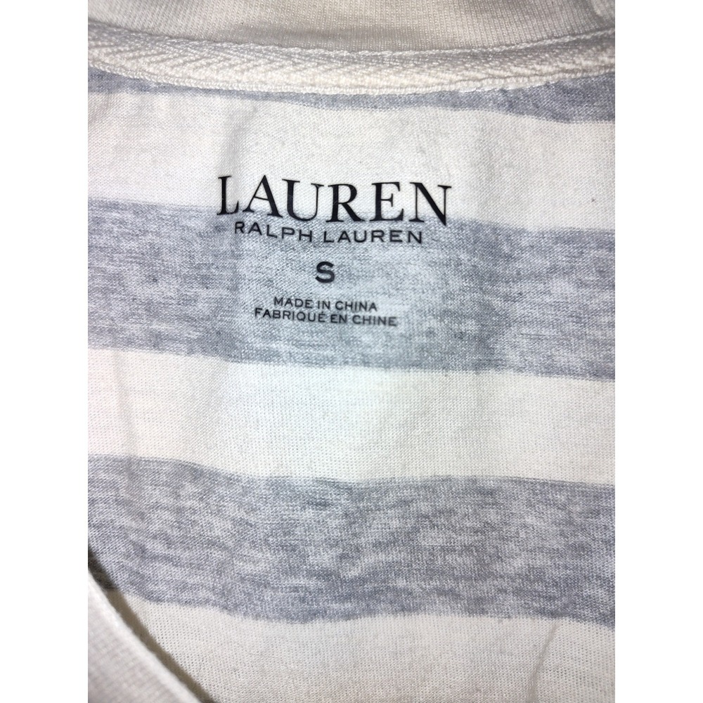 Lauren Ralph Lauren Womens Striped V-Neck Long Sleeve Sleep Shirt Gray Cream S - Picture 4 of 6